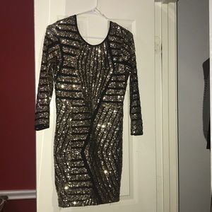 Black and golden sequin midi dress